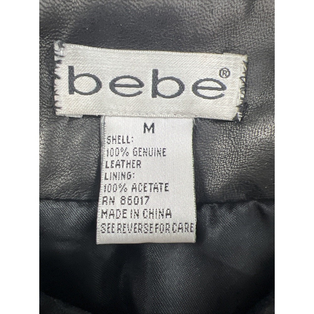 VTG Bebe Y2K Black Leather Moto Jacket Women's Medium Fitted Lined - Picture 6 of 7